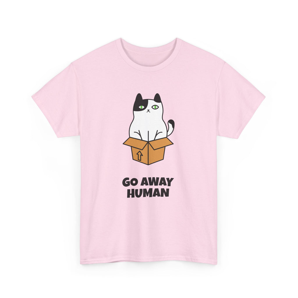Funny Cat Lover T-Shirt – Unisex Heavy Cotton Tee, Cute Pet Humor “Go Away Human” Graphic, Casual Everyday Wear, Gift for Cat Owners