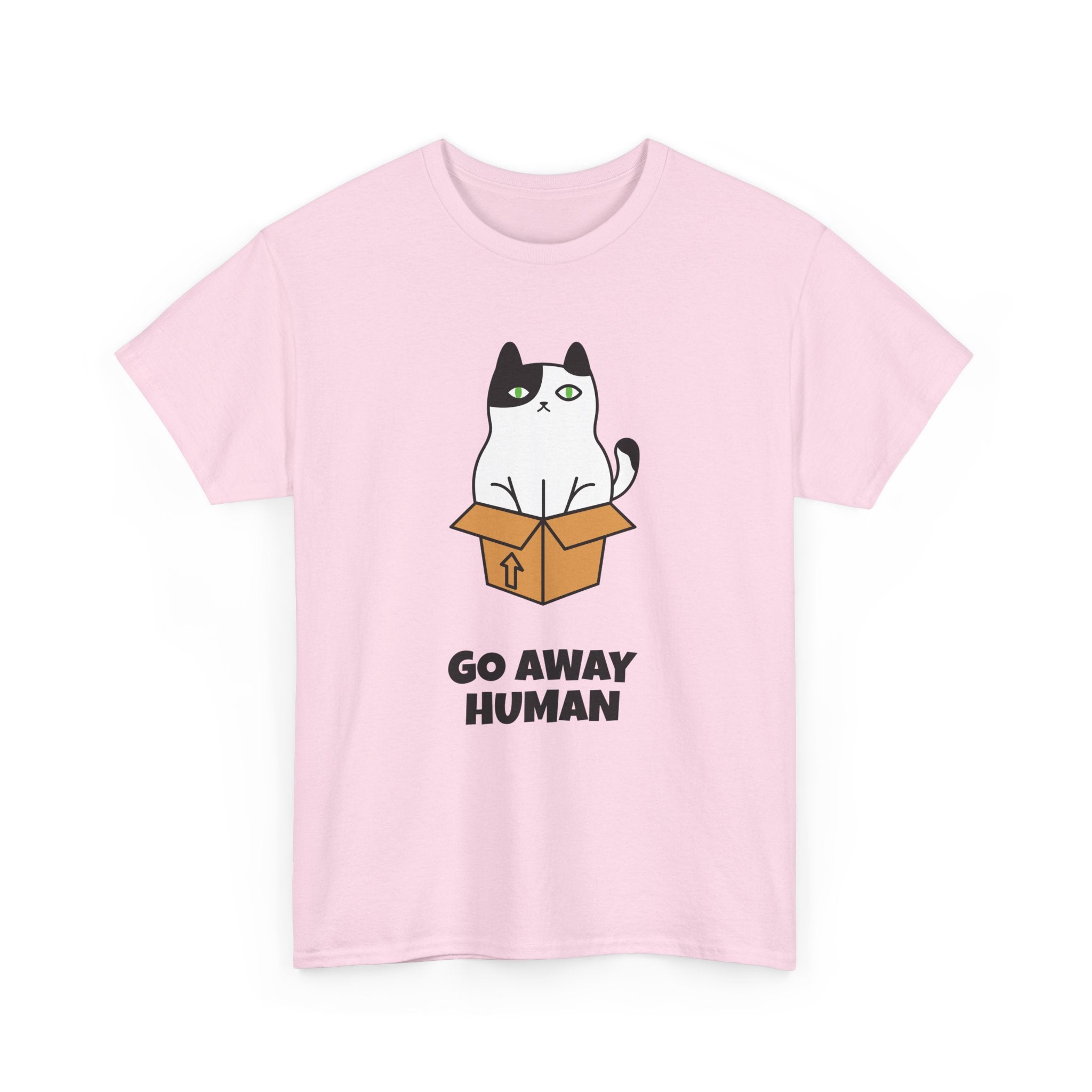 Funny Cat Lover T-Shirt – Unisex Heavy Cotton Tee, Cute Pet Humor “Go Away Human” Graphic, Casual Everyday Wear, Gift for Cat Owners