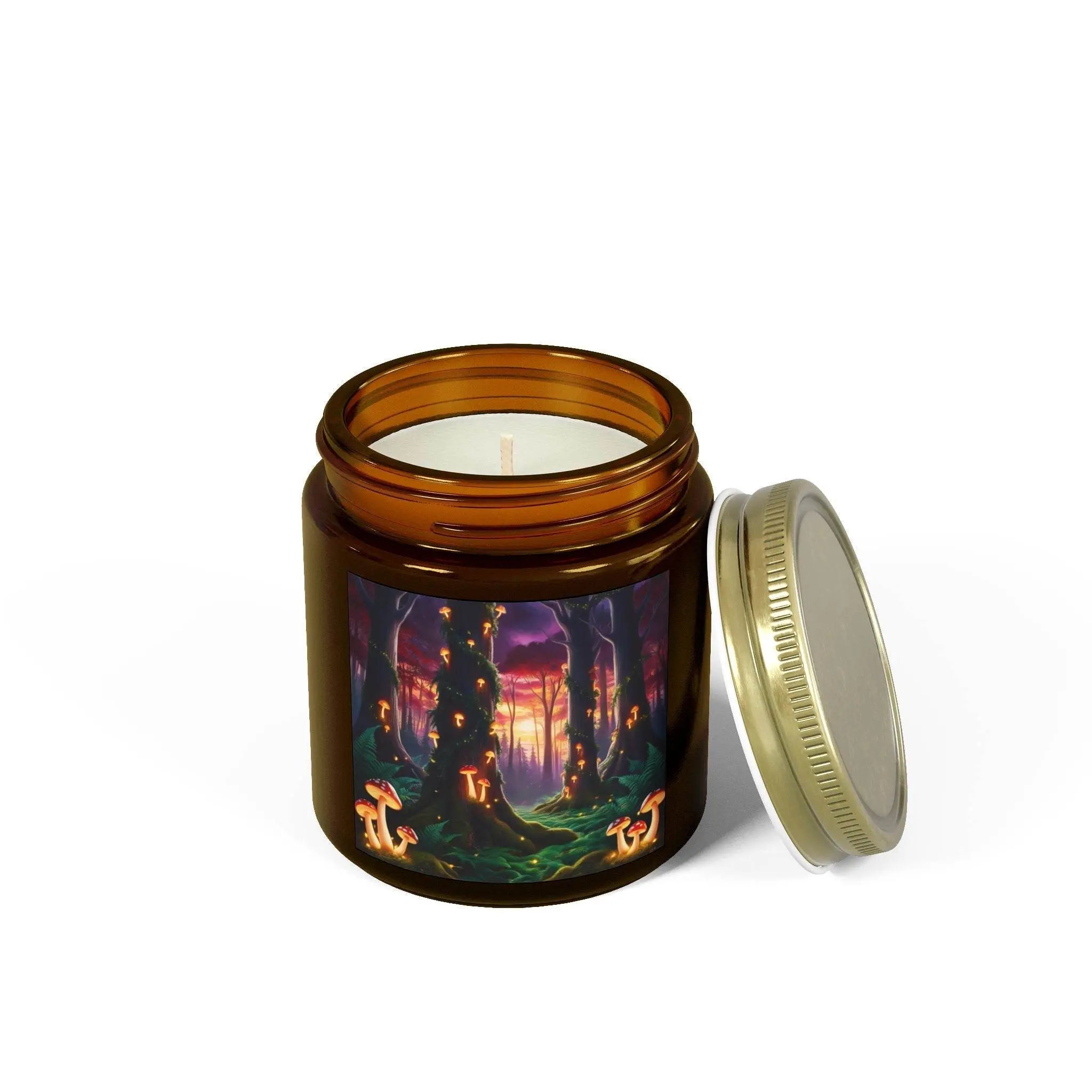 Scented Candles - Mystical Forest Coconut Apricot Wax (4oz, 9oz), Ethereal Mushrooms Design, Relaxing Candle, Home Decor, Aromatherapy - Our Sacred Serenity Store