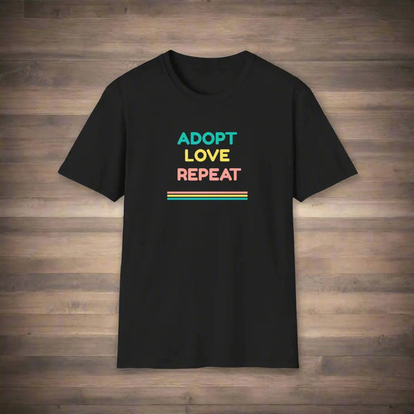 Adopt Love Repeat Unisex Softstyle T-Shirt – A Hug in Tee Form for Every Animal Lover Printify