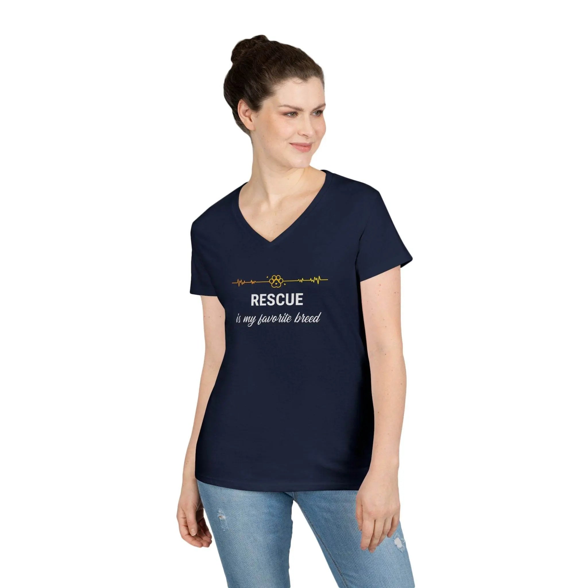V-Neck T-Shirt - 'Rescue is My Favorite Breed' Design - Our Sacred Serenity Store