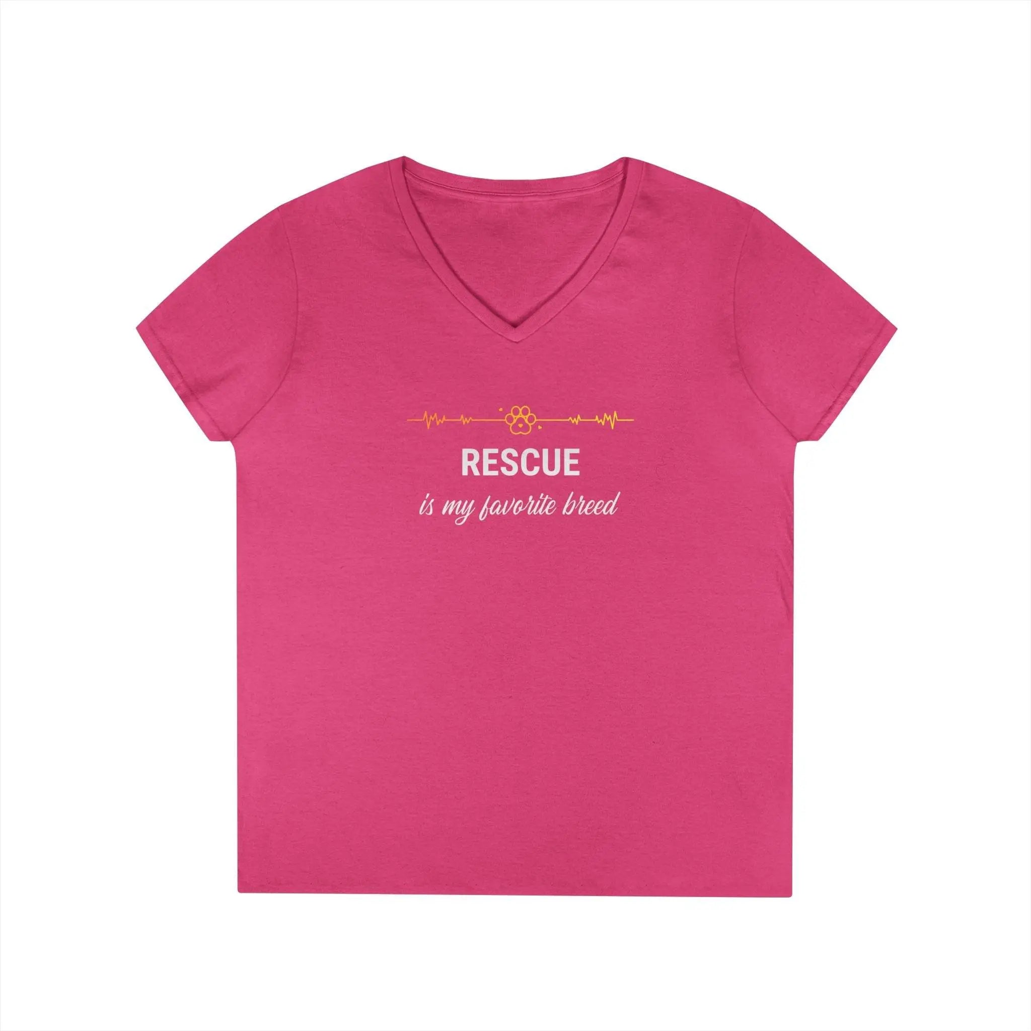 V-Neck T-Shirt - 'Rescue is My Favorite Breed' Design - Our Sacred Serenity Store