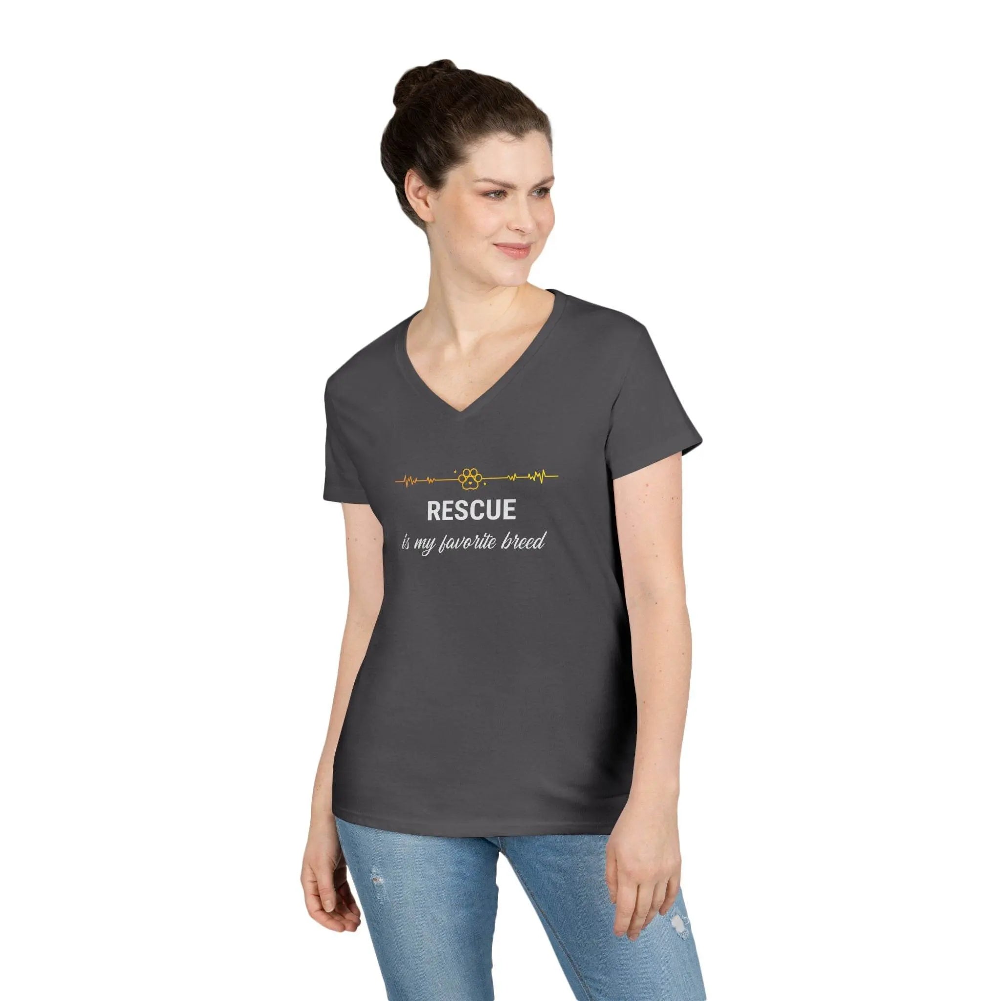 V-Neck T-Shirt - 'Rescue is My Favorite Breed' Design - Our Sacred Serenity Store