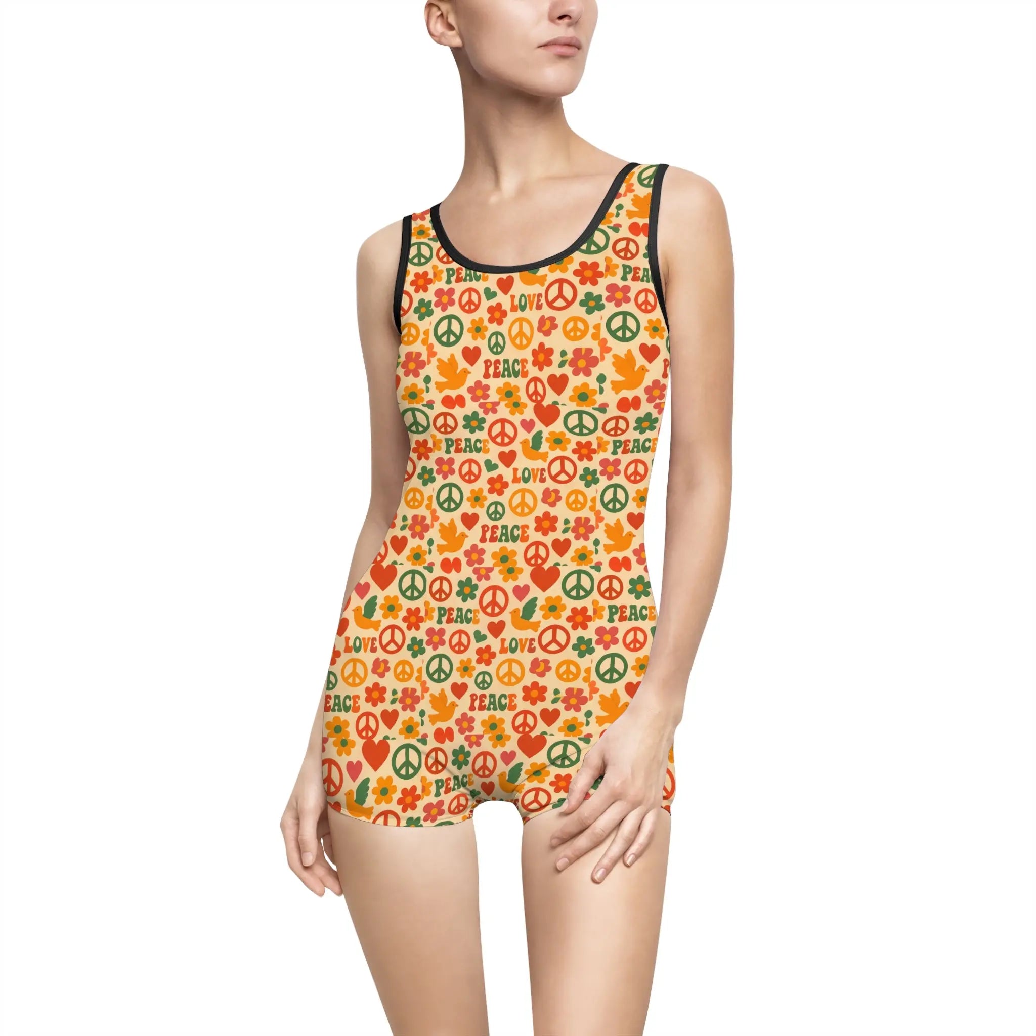 Swimsuit Peace and Love Vintage Printify