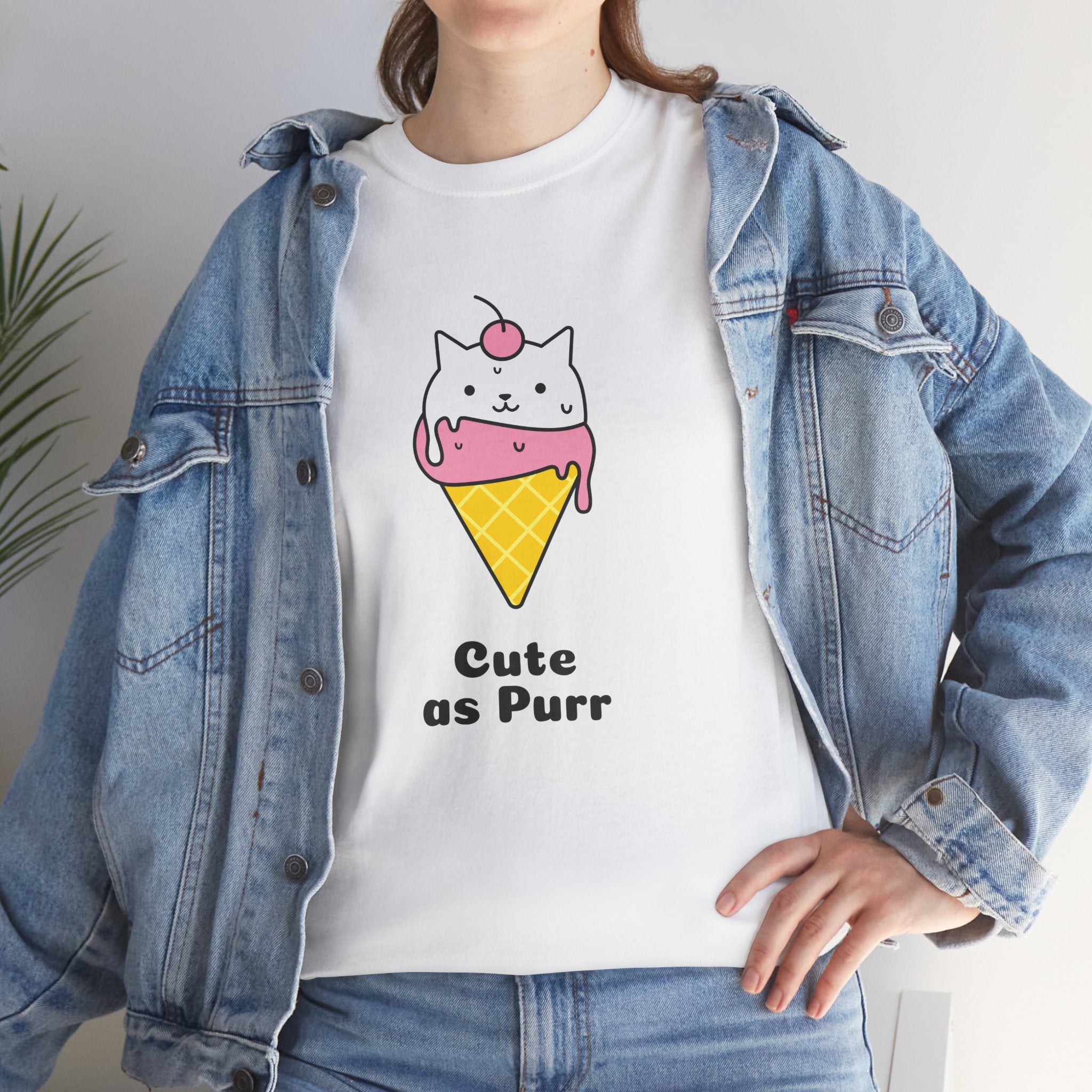Cute as Purr Ice Cream Tee - Unisex Heavy Cotton T-Shirt, Cat Lovers Gift, Fun Graphic Shirt, Summer Top, Cool Casual Wear