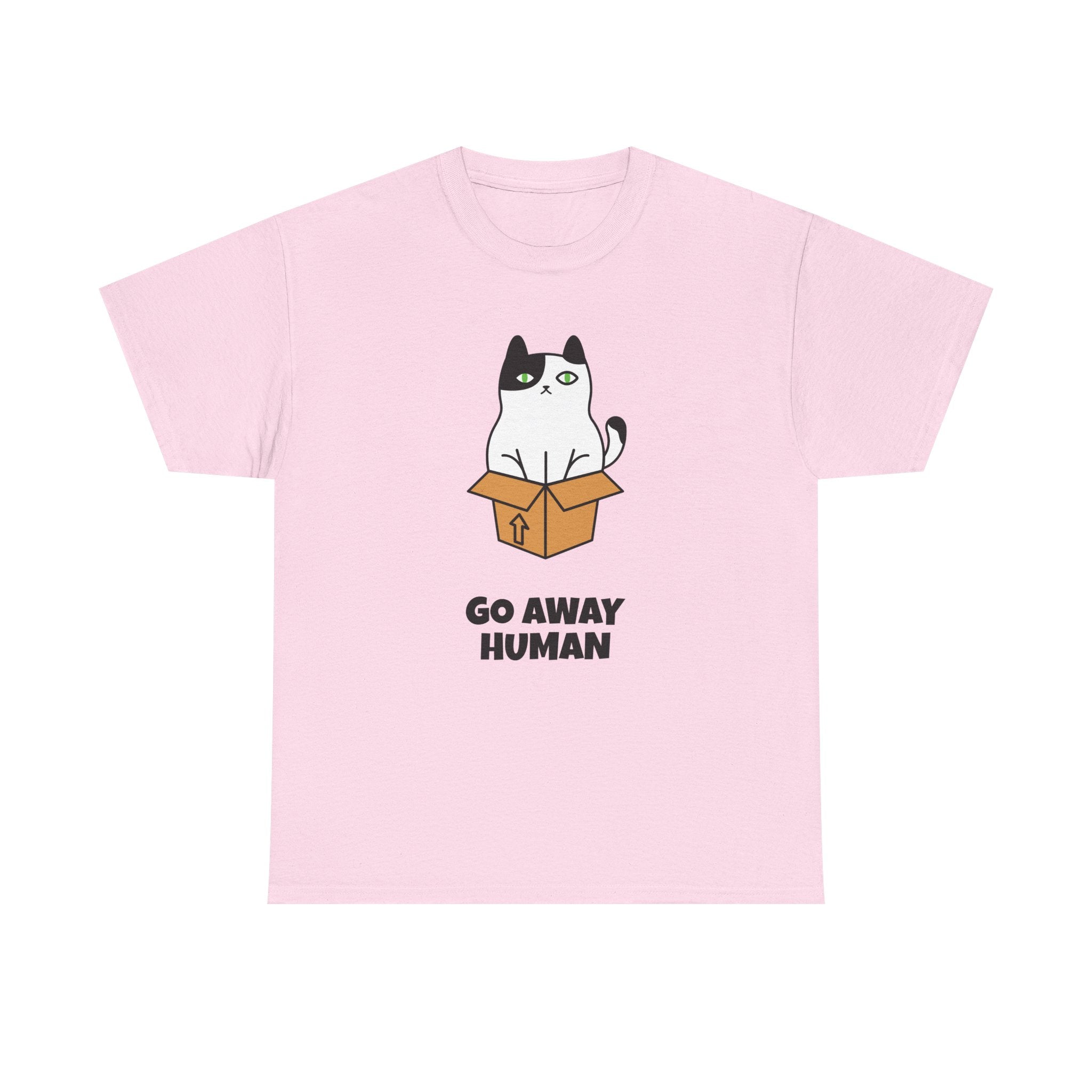 Funny Cat Lover T-Shirt – Unisex Heavy Cotton Tee, Cute Pet Humor “Go Away Human” Graphic, Casual Everyday Wear, Gift for Cat Owners