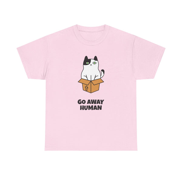Funny Cat Lover T-Shirt – Unisex Heavy Cotton Tee, Cute Pet Humor “Go Away Human” Graphic, Casual Everyday Wear, Gift for Cat Owners
