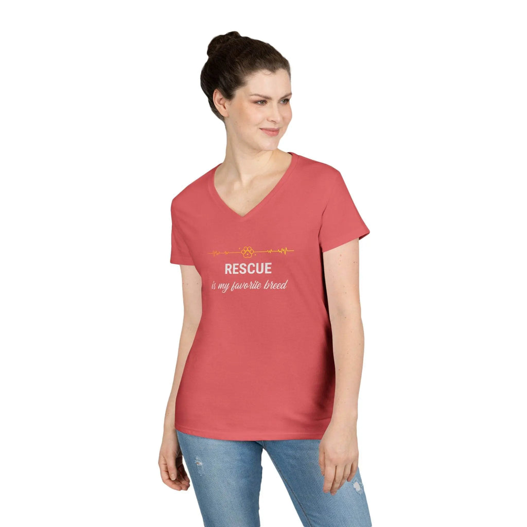 V-Neck T-Shirt - 'Rescue is My Favorite Breed' Design - Our Sacred Serenity Store