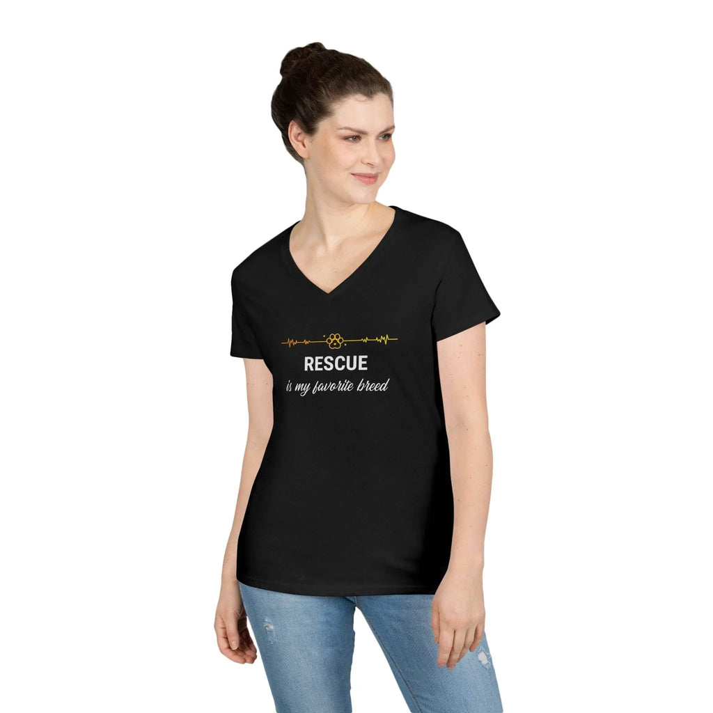 V-Neck T-Shirt - 'Rescue is My Favorite Breed' Design - Our Sacred Serenity Store
