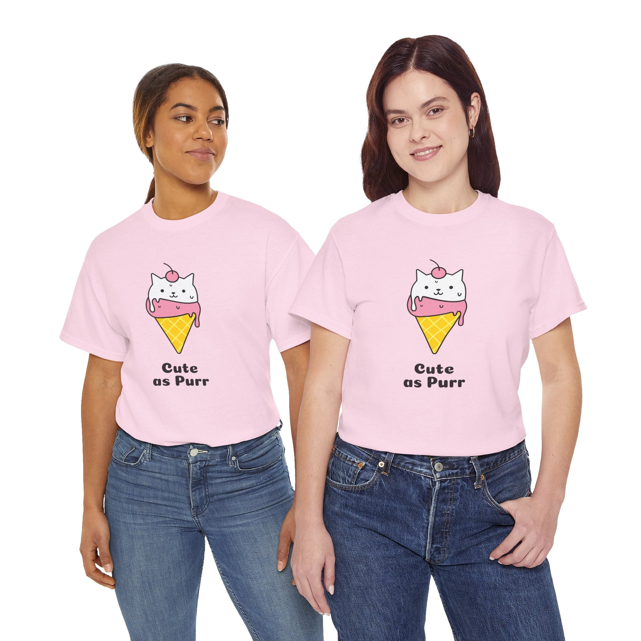 Cute as Purr Ice Cream Tee - Unisex Heavy Cotton T-Shirt, Cat Lovers Gift, Fun Graphic Shirt, Summer Top, Cool Casual Wear