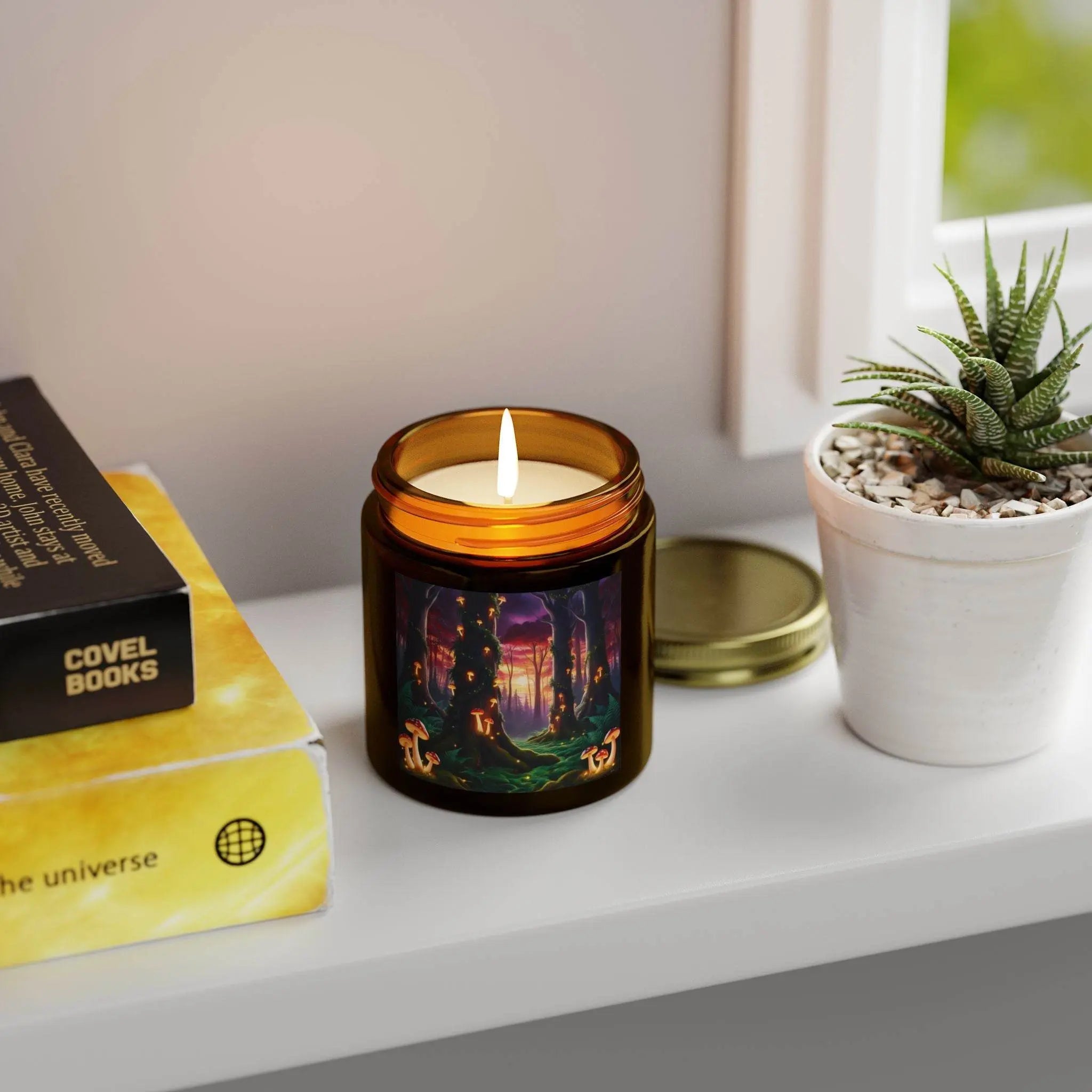 Scented Candles - Mystical Forest Coconut Apricot Wax (4oz, 9oz), Ethereal Mushrooms Design, Relaxing Candle, Home Decor, Aromatherapy - Our Sacred Serenity Store