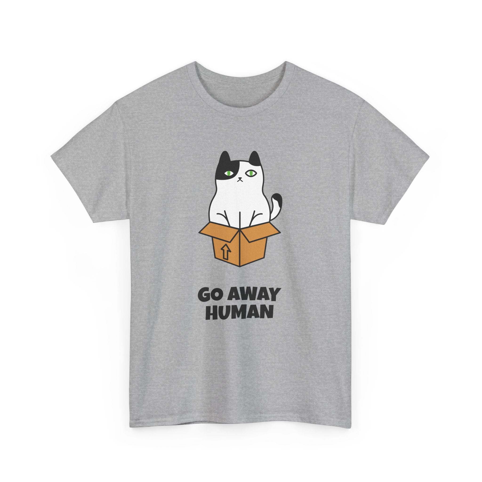 Funny Cat Lover T-Shirt – Unisex Heavy Cotton Tee, Cute Pet Humor “Go Away Human” Graphic, Casual Everyday Wear, Gift for Cat Owners