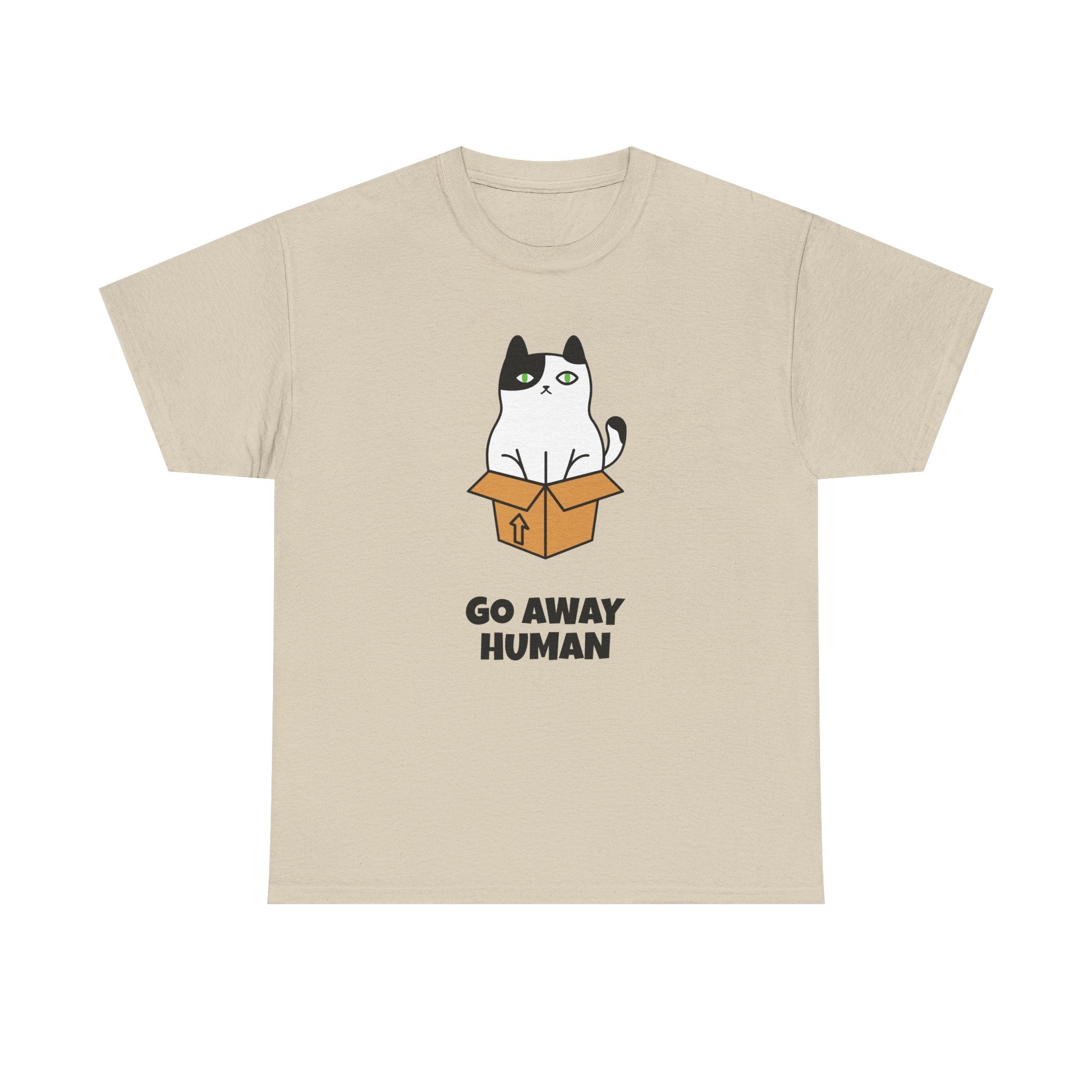 Funny Cat Lover T-Shirt – Unisex Heavy Cotton Tee, Cute Pet Humor “Go Away Human” Graphic, Casual Everyday Wear, Gift for Cat Owners