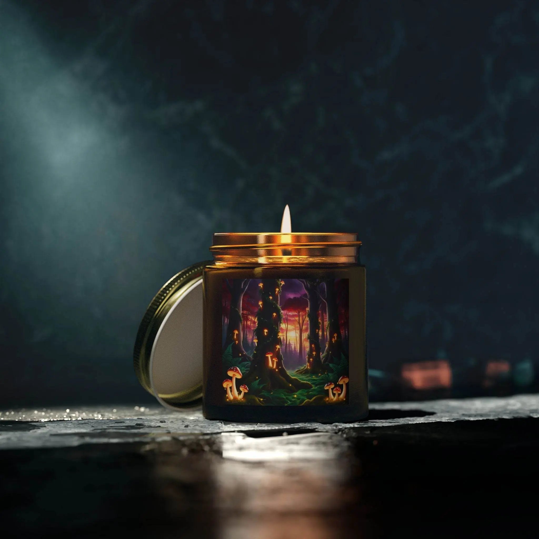 Scented Candles - Mystical Forest Coconut Apricot Wax (4oz, 9oz), Ethereal Mushrooms Design, Relaxing Candle, Home Decor, Aromatherapy - Our Sacred Serenity Store