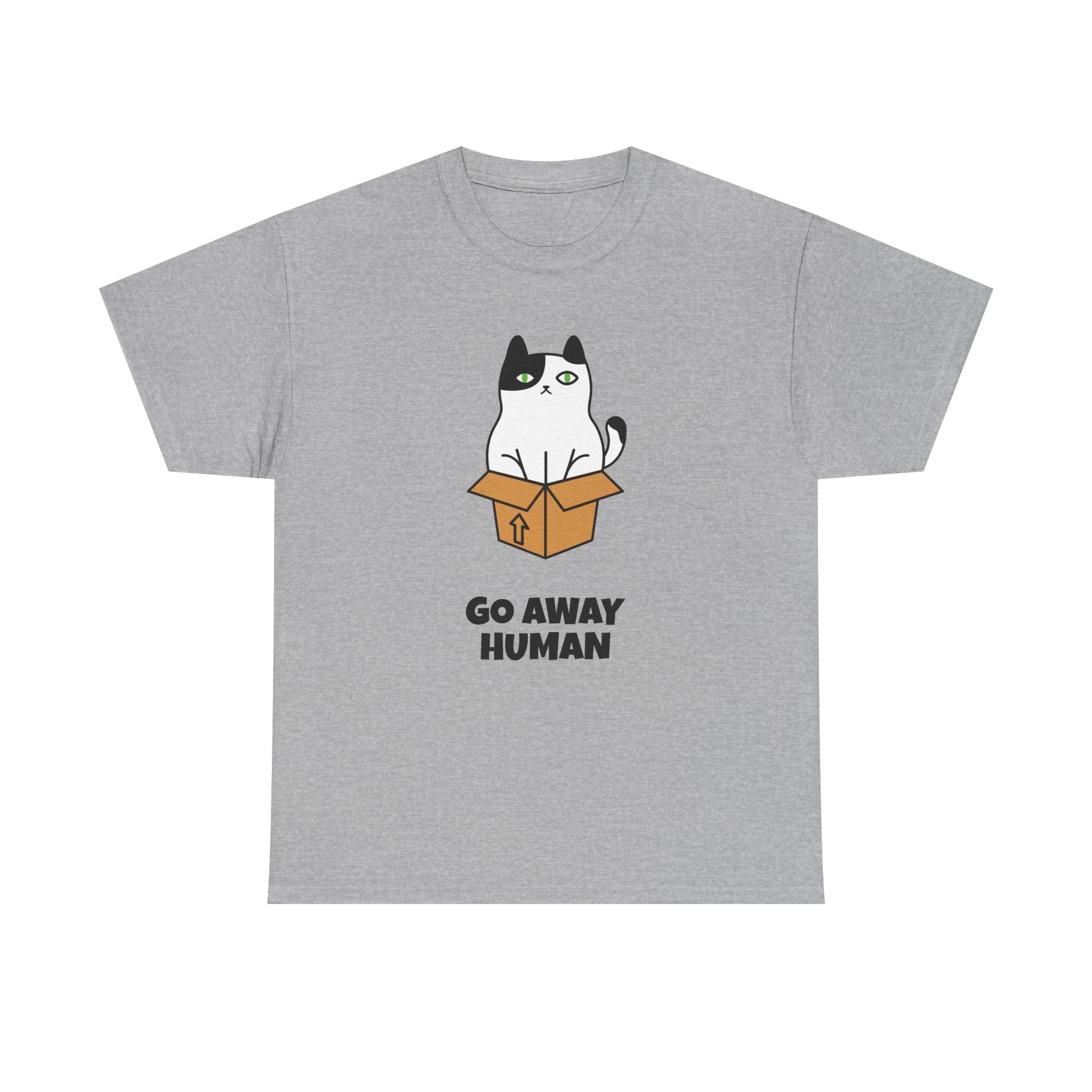 Funny Cat Lover T-Shirt – Unisex Heavy Cotton Tee, Cute Pet Humor “Go Away Human” Graphic, Casual Everyday Wear, Gift for Cat Owners