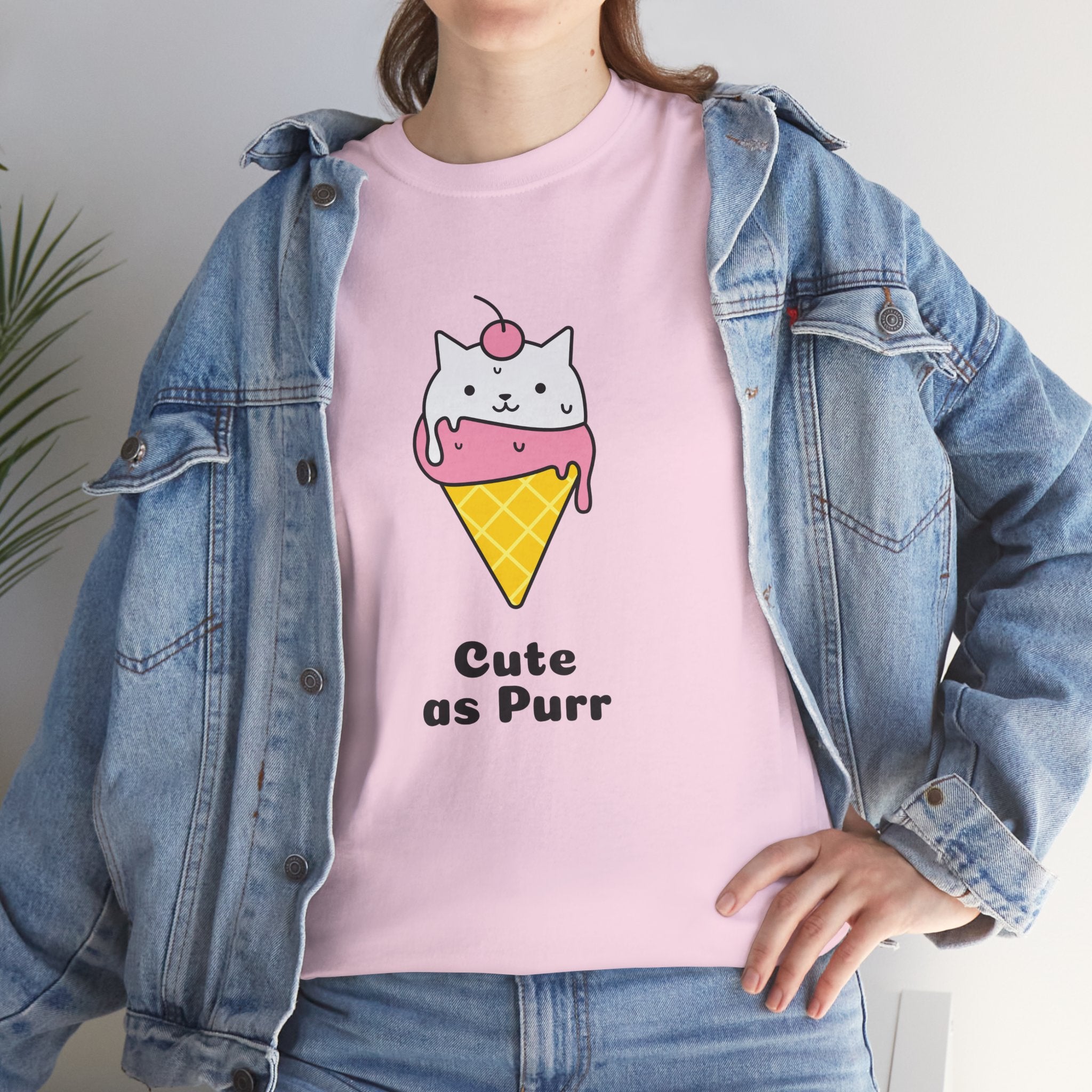 Cute as Purr Ice Cream Tee - Unisex Heavy Cotton T-Shirt, Cat Lovers Gift, Fun Graphic Shirt, Summer Top, Cool Casual Wear