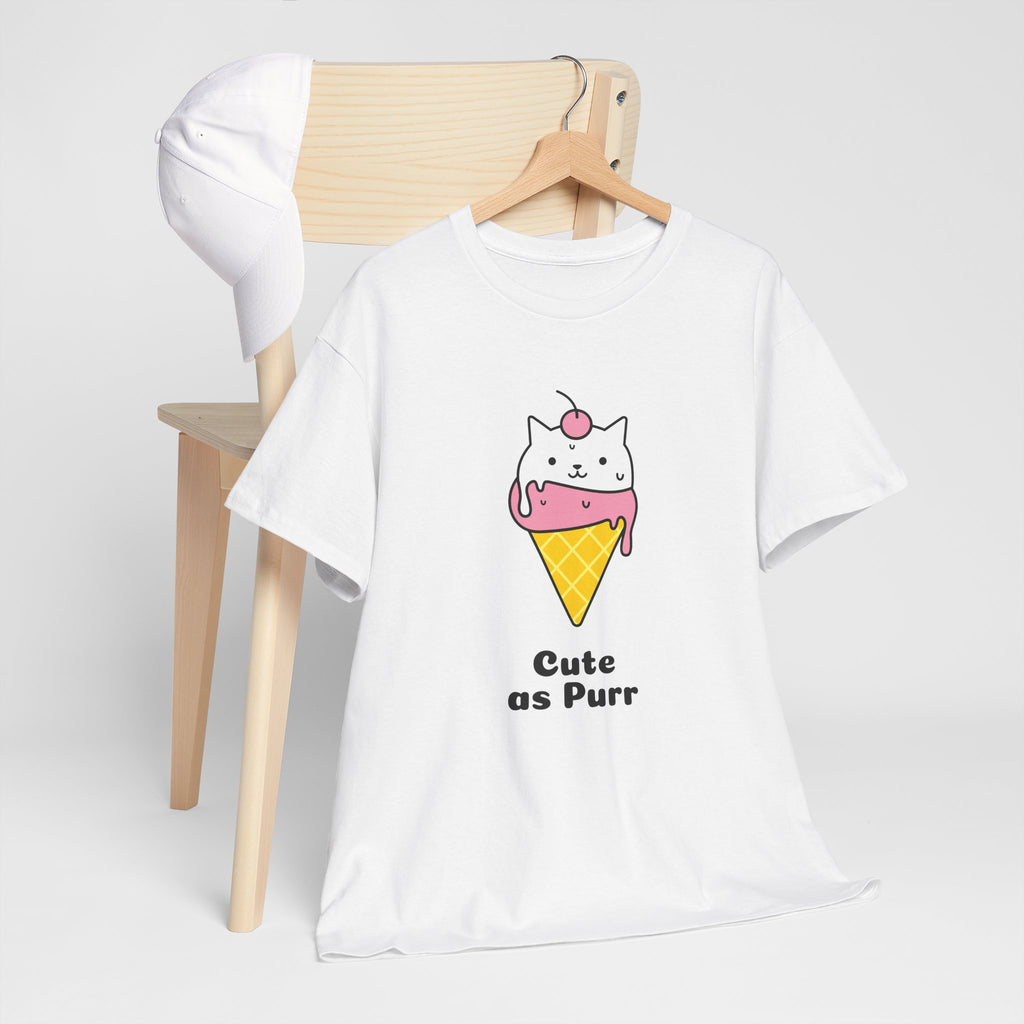 Cute as Purr Ice Cream Tee - Unisex Heavy Cotton T-Shirt, Cat Lovers Gift, Fun Graphic Shirt, Summer Top, Cool Casual Wear