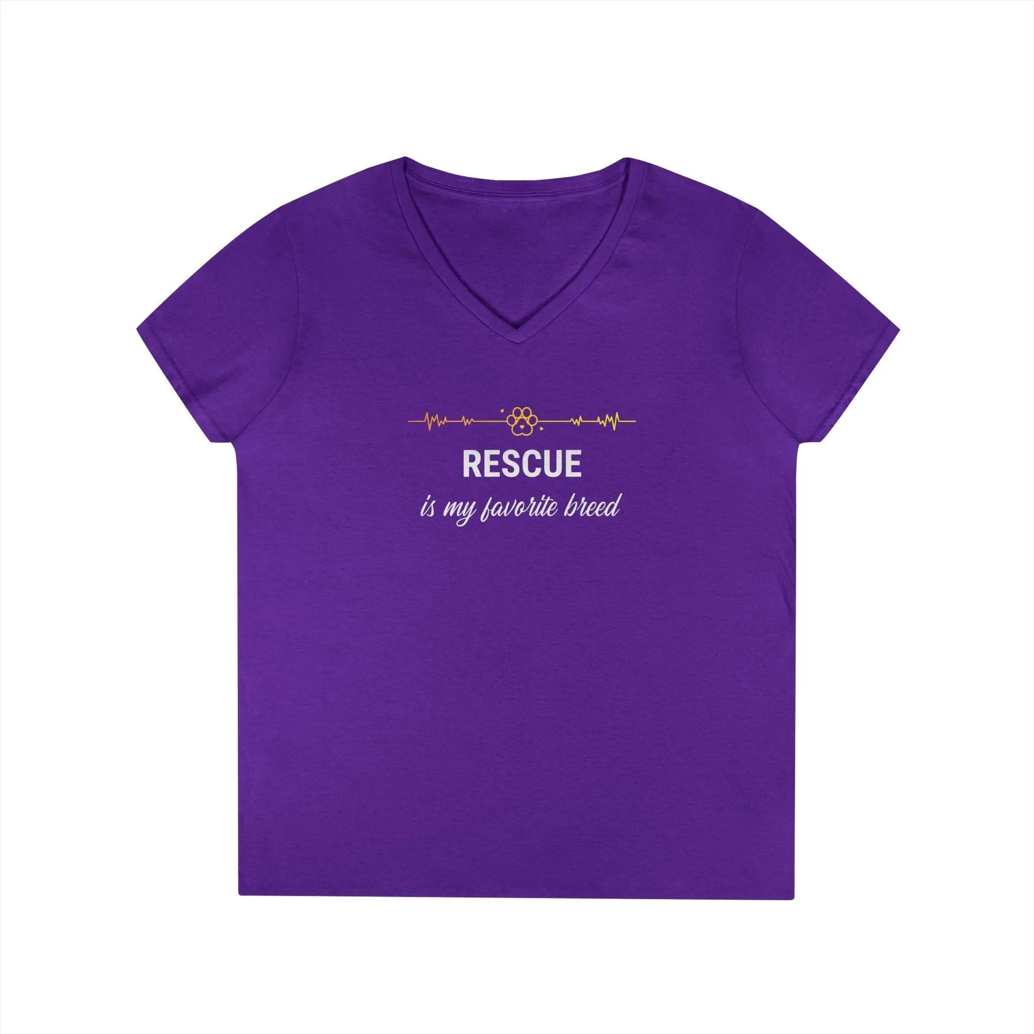 V-Neck T-Shirt - 'Rescue is My Favorite Breed' Design - Our Sacred Serenity Store