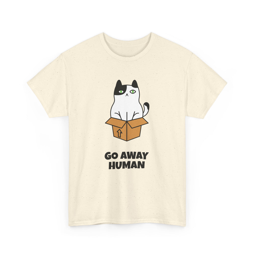 Funny Cat Lover T-Shirt – Unisex Heavy Cotton Tee, Cute Pet Humor “Go Away Human” Graphic, Casual Everyday Wear, Gift for Cat Owners