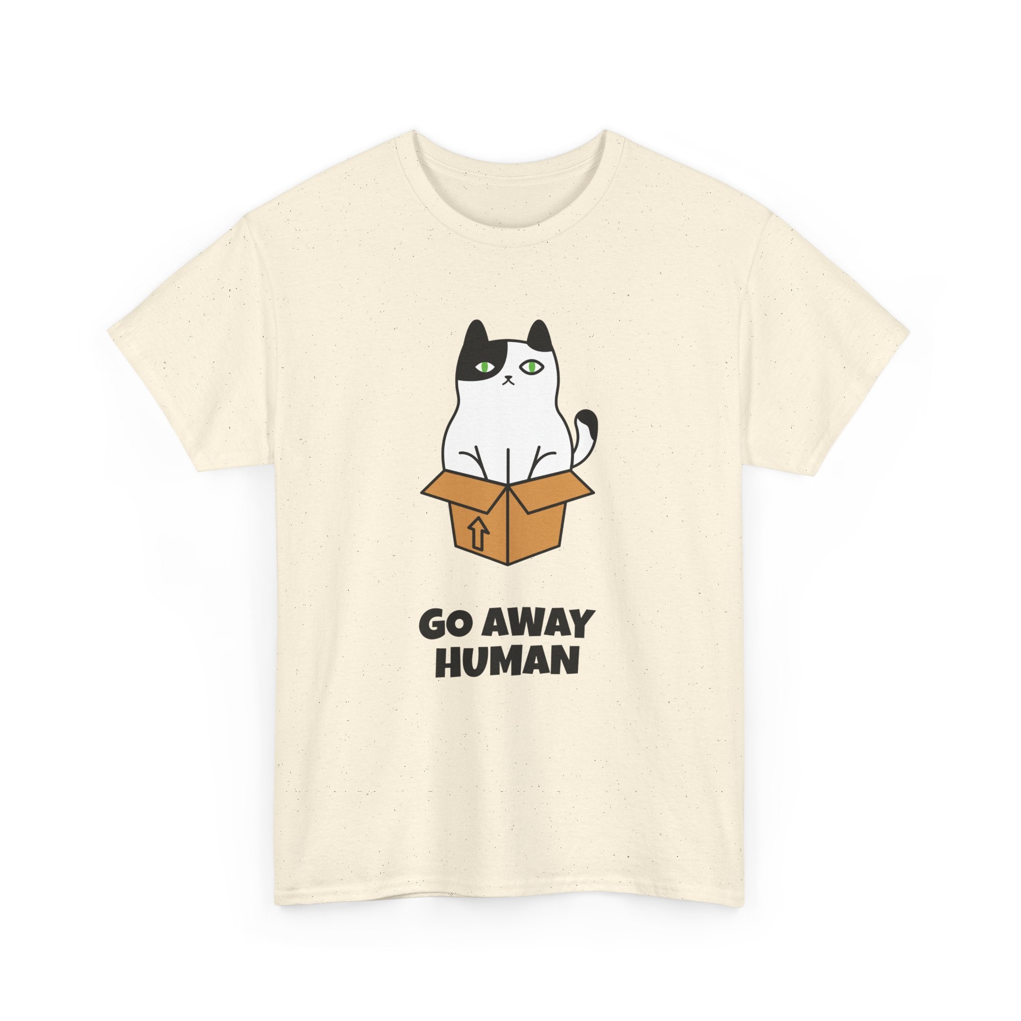 Funny Cat Lover T-Shirt – Unisex Heavy Cotton Tee, Cute Pet Humor “Go Away Human” Graphic, Casual Everyday Wear, Gift for Cat Owners