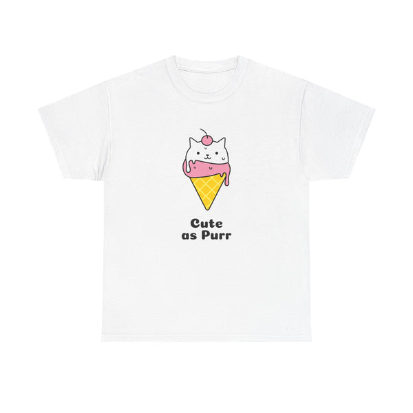 Cute as Purr Ice Cream Tee - Unisex Heavy Cotton T-Shirt, Cat Lovers Gift, Fun Graphic Shirt, Summer Top, Cool Casual Wear