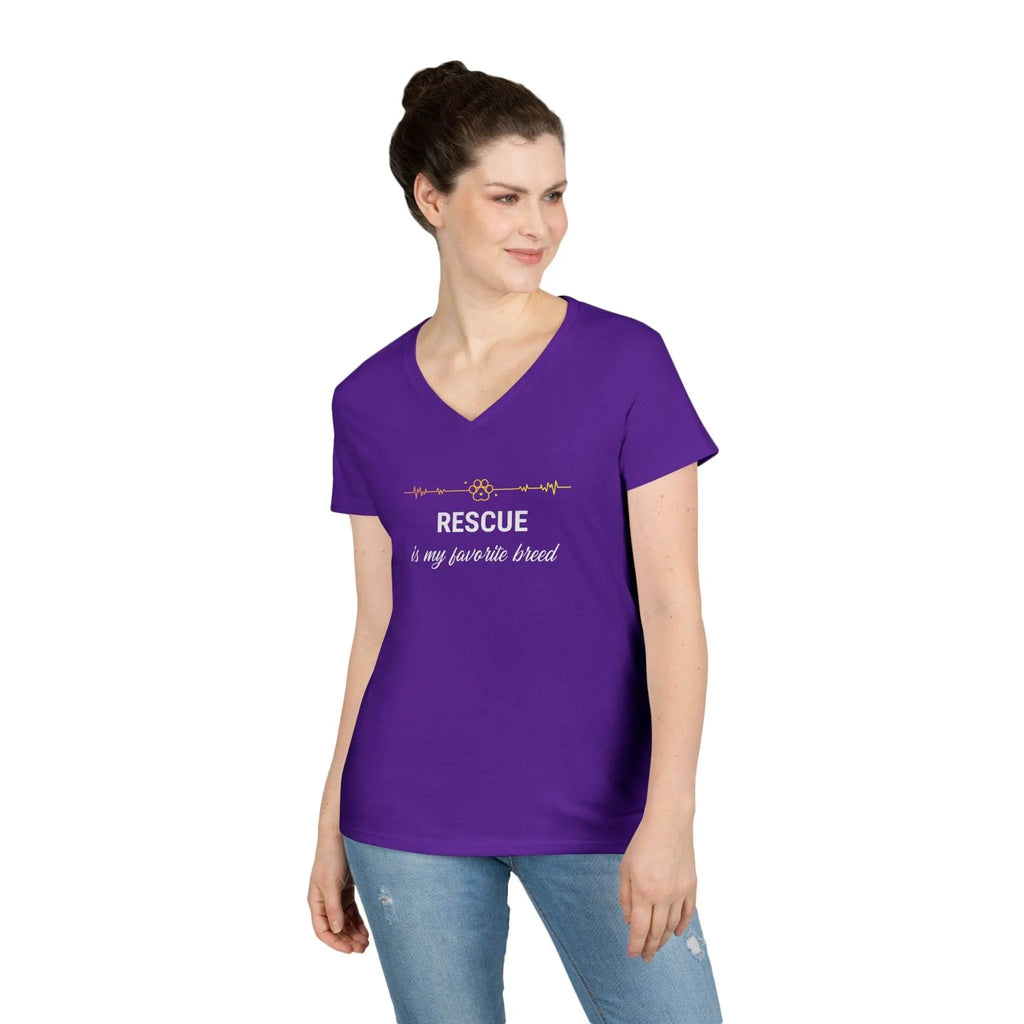 V-Neck T-Shirt - 'Rescue is My Favorite Breed' Design - Our Sacred Serenity Store