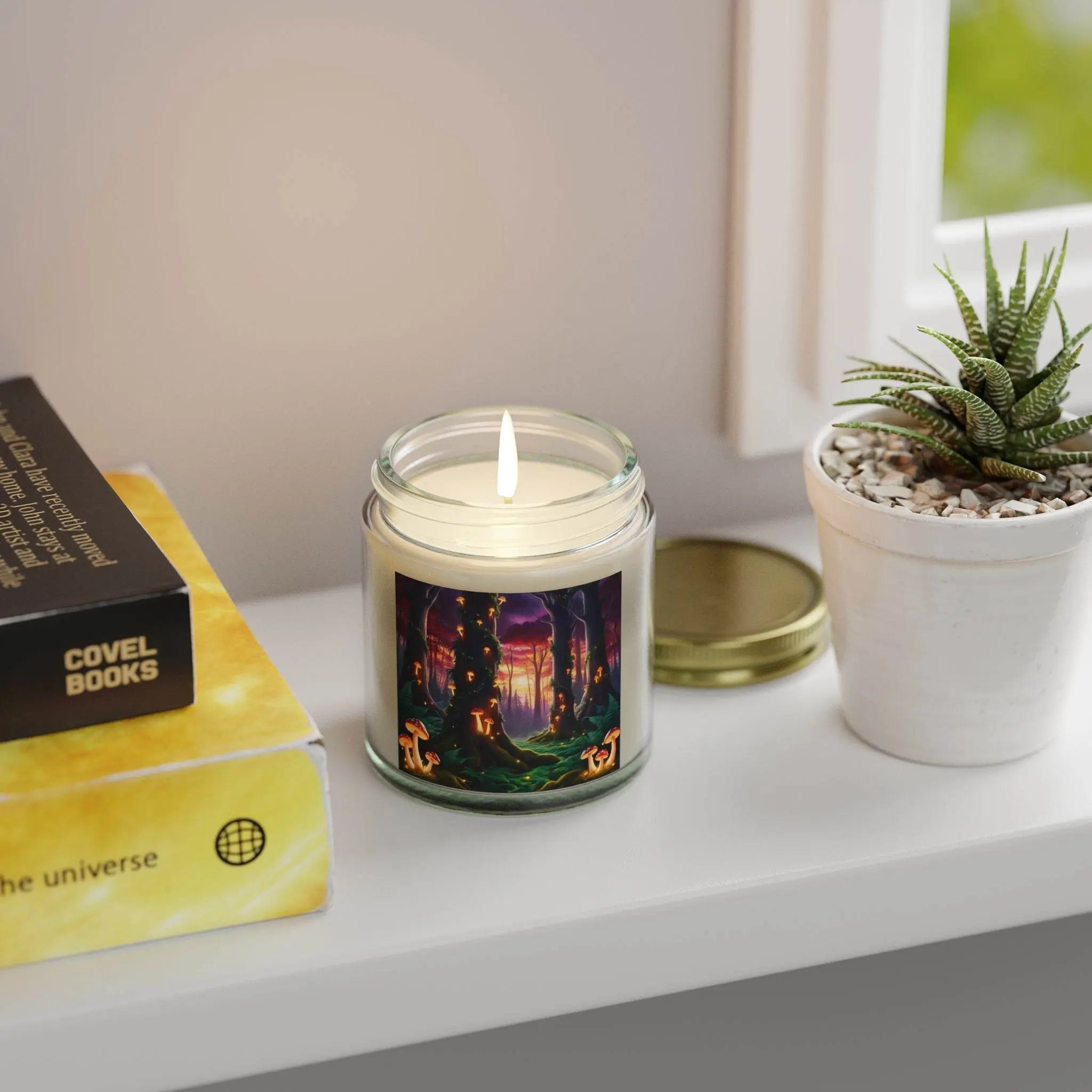 Scented Candles - Mystical Forest Coconut Apricot Wax (4oz, 9oz), Ethereal Mushrooms Design, Relaxing Candle, Home Decor, Aromatherapy - Our Sacred Serenity Store