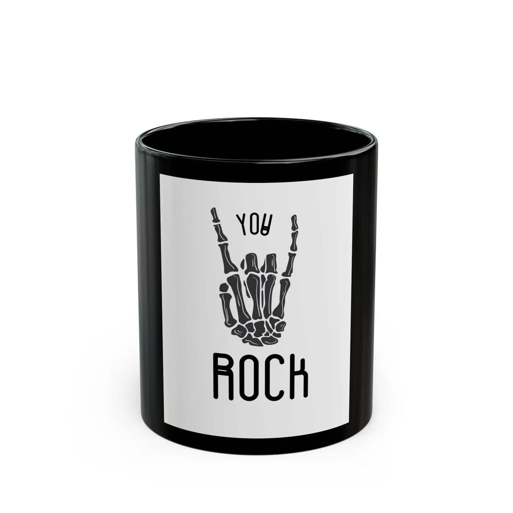 Mug, Inspiring You Rock Quote, Motivational Coffee Cup, Gift for Him or Her, Positive Affirmation, Black Ceramic Tea Mug, Office Desk Decor - Our Sacred Serenity Store