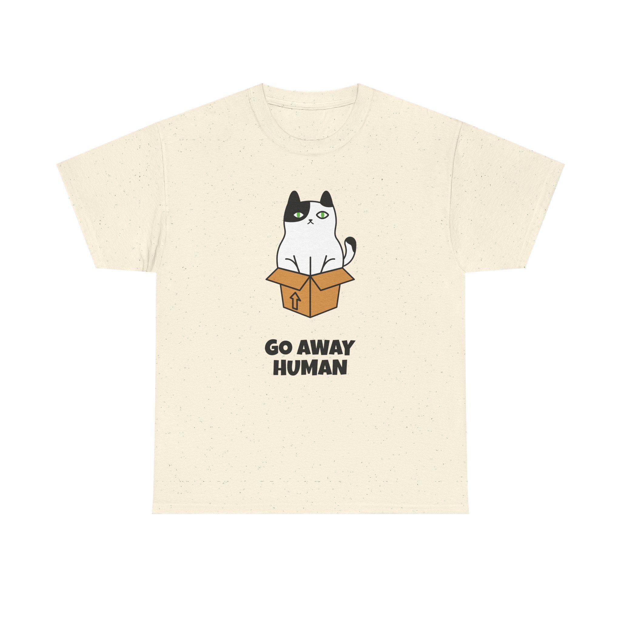 Funny Cat Lover T-Shirt – Unisex Heavy Cotton Tee, Cute Pet Humor “Go Away Human” Graphic, Casual Everyday Wear, Gift for Cat Owners