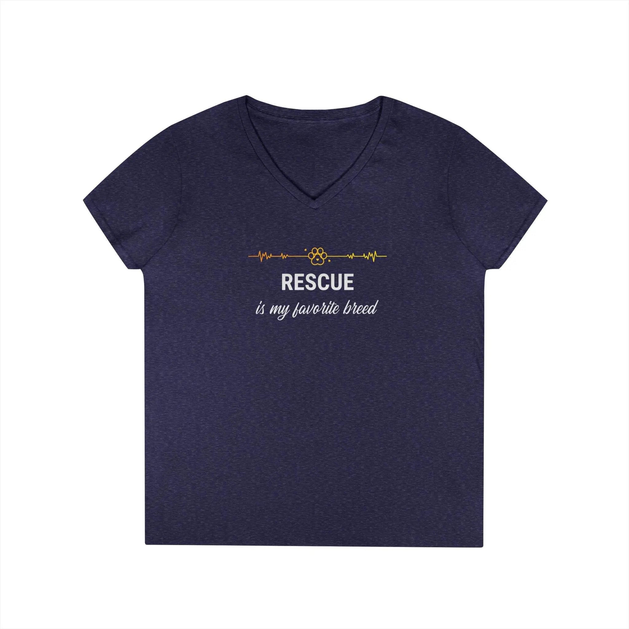 V-Neck T-Shirt - 'Rescue is My Favorite Breed' Design - Our Sacred Serenity Store
