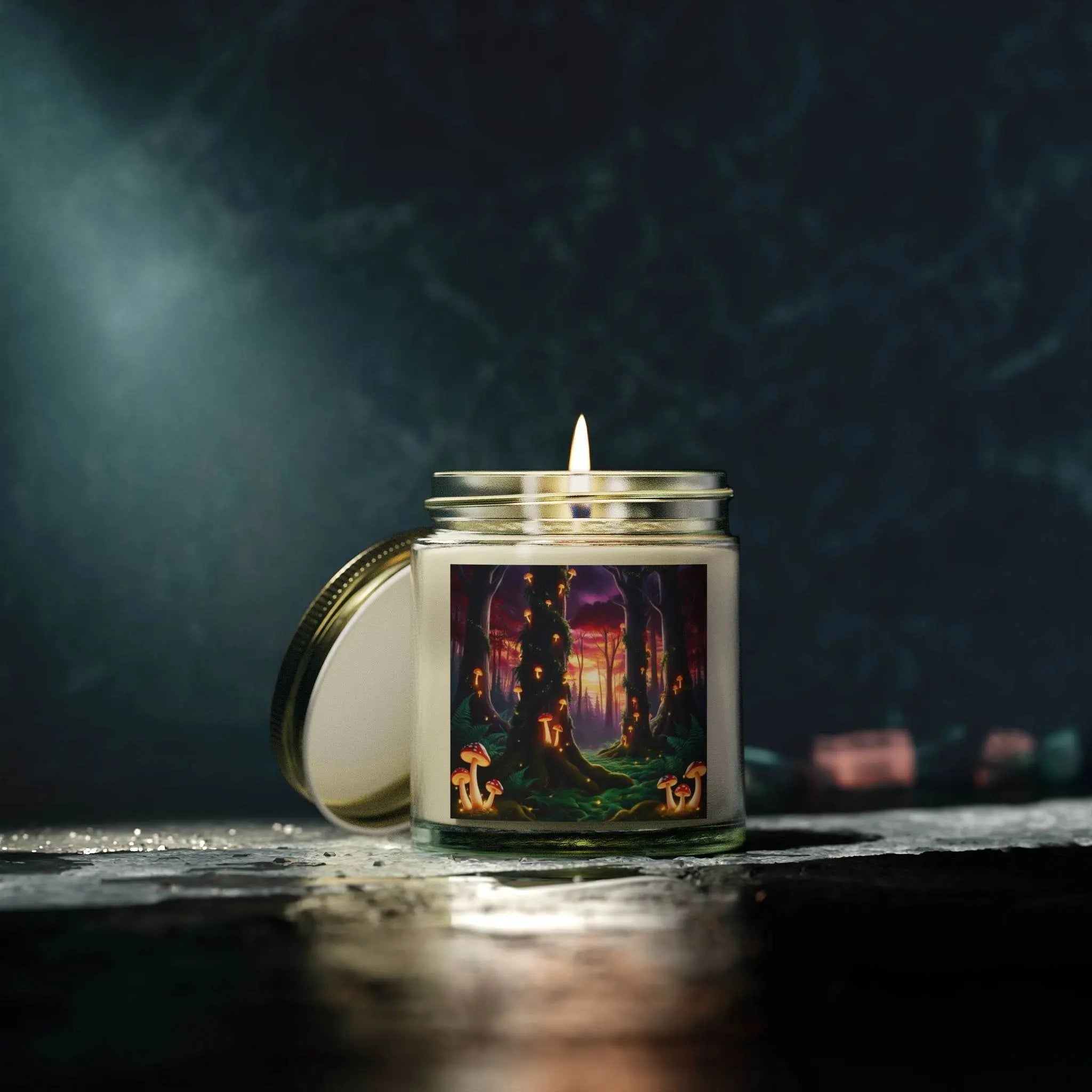 Scented Candles - Mystical Forest Coconut Apricot Wax (4oz, 9oz), Ethereal Mushrooms Design, Relaxing Candle, Home Decor, Aromatherapy - Our Sacred Serenity Store