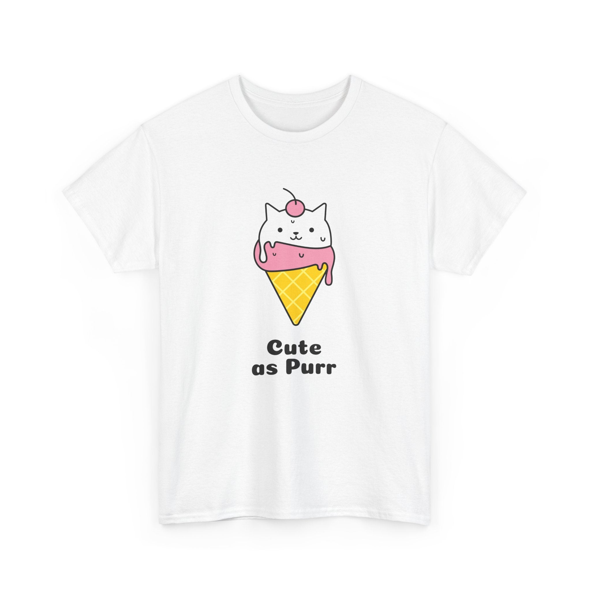 Cute as Purr Ice Cream Tee - Unisex Heavy Cotton T-Shirt, Cat Lovers Gift, Fun Graphic Shirt, Summer Top, Cool Casual Wear