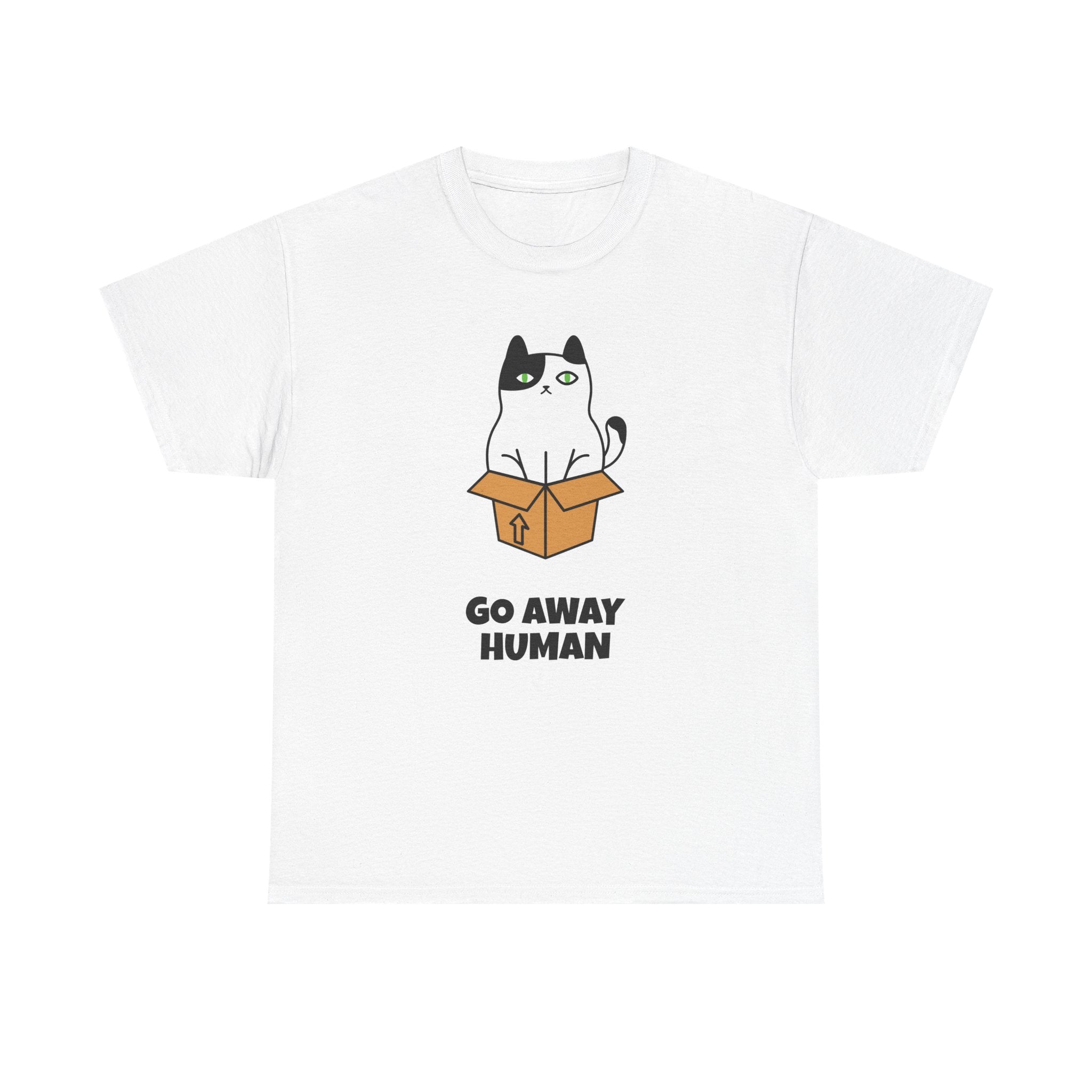Funny Cat Lover T-Shirt – Unisex Heavy Cotton Tee, Cute Pet Humor “Go Away Human” Graphic, Casual Everyday Wear, Gift for Cat Owners