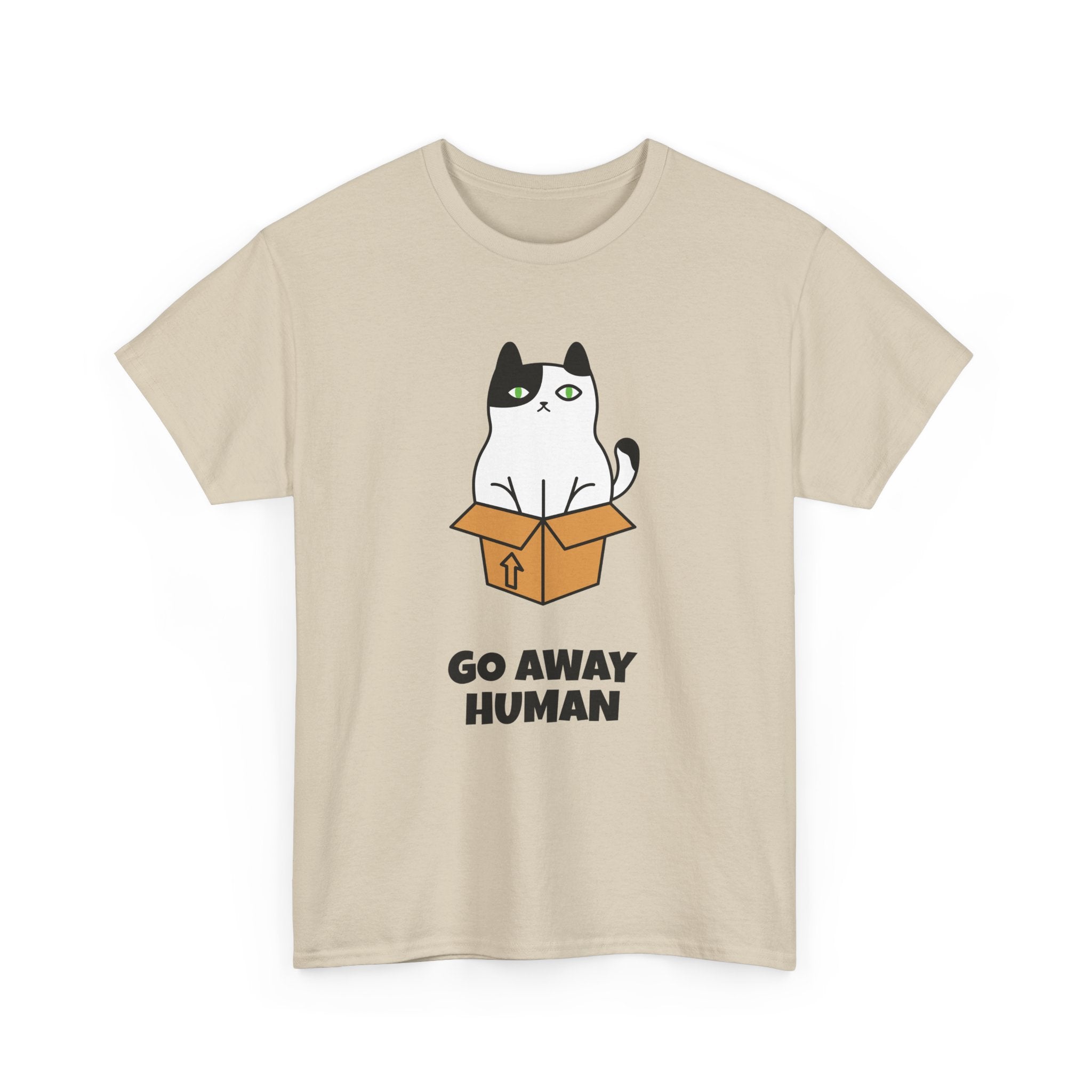 Funny Cat Lover T-Shirt – Unisex Heavy Cotton Tee, Cute Pet Humor “Go Away Human” Graphic, Casual Everyday Wear, Gift for Cat Owners