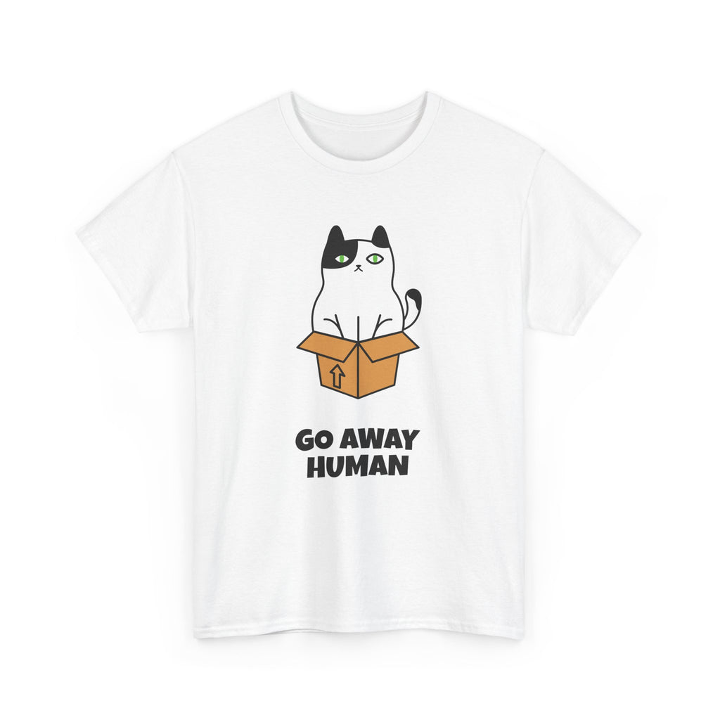 Funny Cat Lover T-Shirt – Unisex Heavy Cotton Tee, Cute Pet Humor “Go Away Human” Graphic, Casual Everyday Wear, Gift for Cat Owners