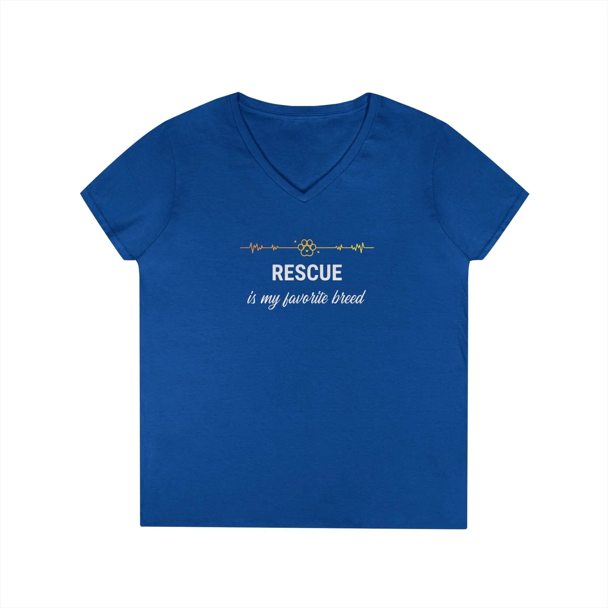 V-Neck T-Shirt - 'Rescue is My Favorite Breed' Design - Our Sacred Serenity Store