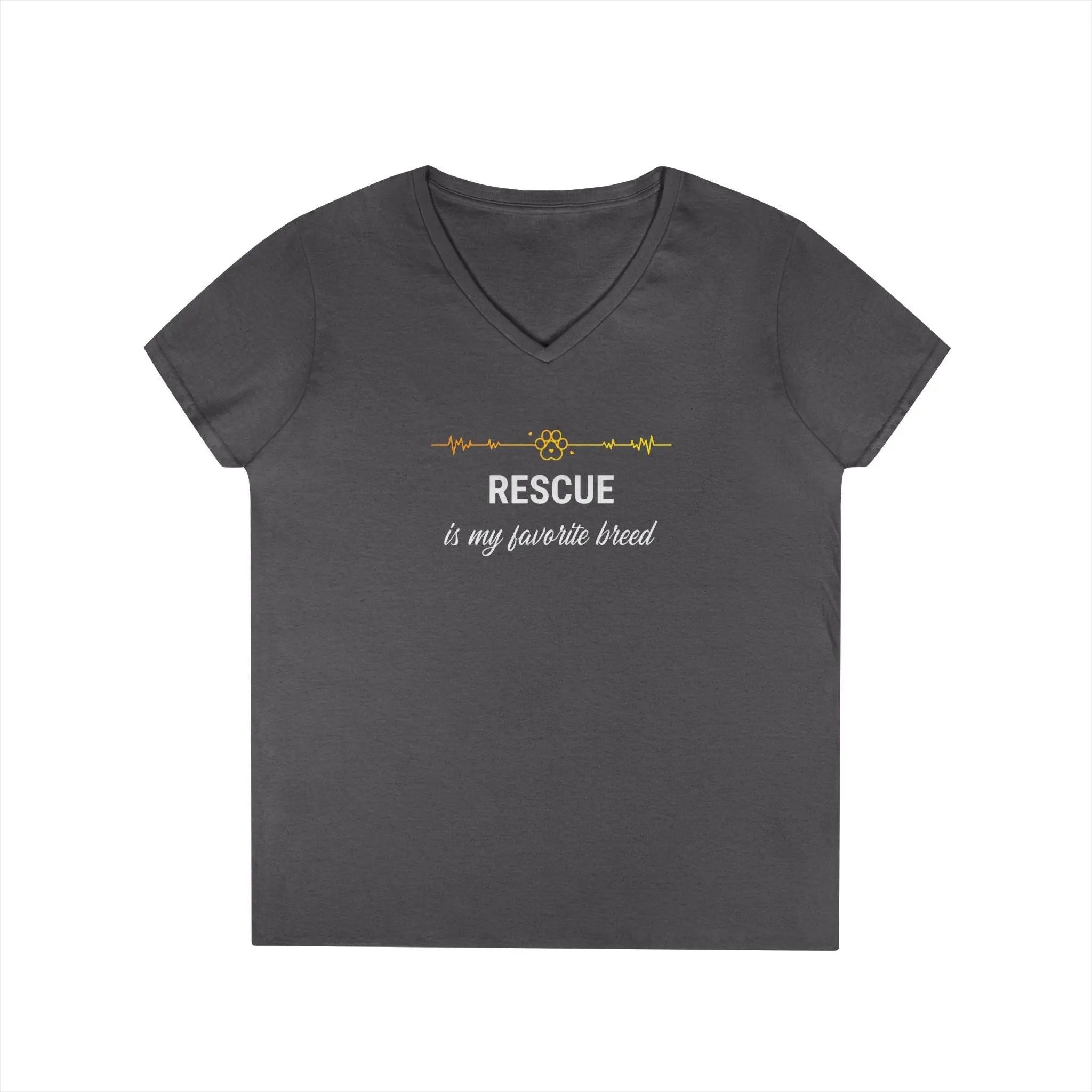 V-Neck T-Shirt - 'Rescue is My Favorite Breed' Design - Our Sacred Serenity Store