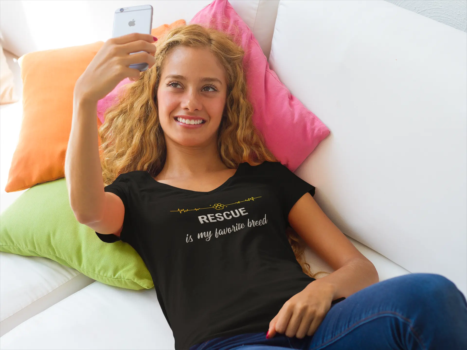 Rescue is My Favorite Breed' Design - V-Neck T-Shirt Printify