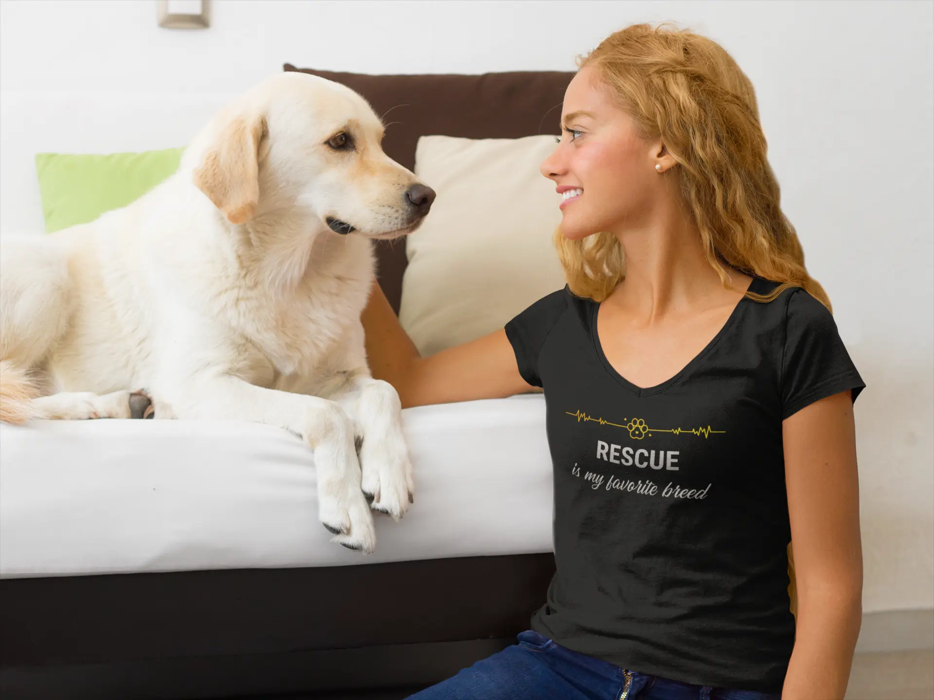 Rescue is My Favorite Breed' Design - V-Neck T-Shirt Printify